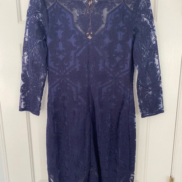 Tadashi Shoji Long Sleeve Navy Blue Lace Dress - Picture 3 of 4